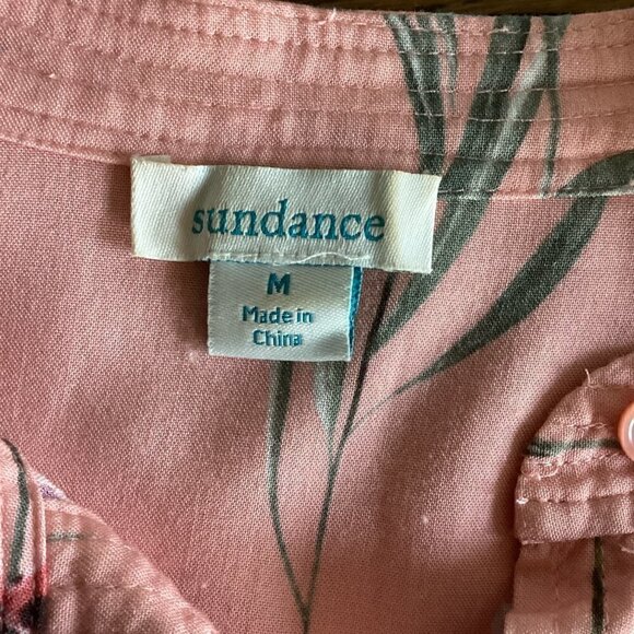 Sundance Floral Half-Button-Front Pinch Pleat Bodice Tunic Top Sz M Pink 108K - Picture 6 of 7